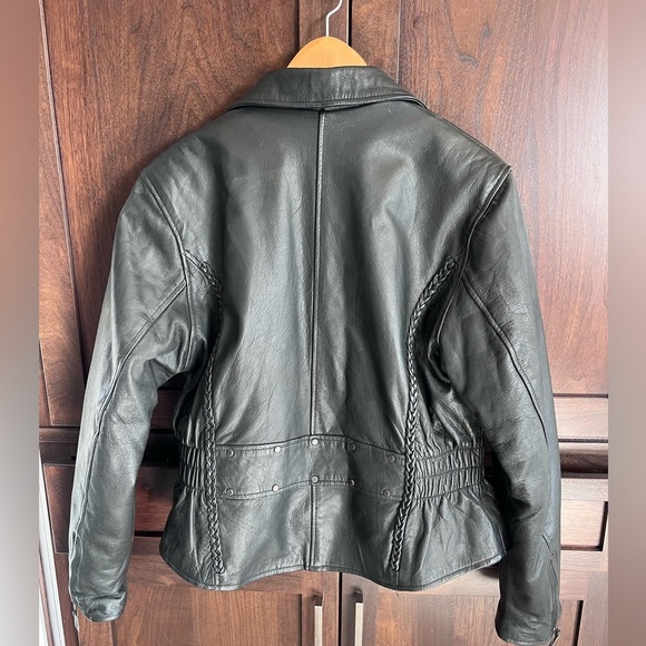 Women's Black Leather Motorcycle Jacket By Silver Bike Zip Out Liner Size XL - Picture 5 of 16